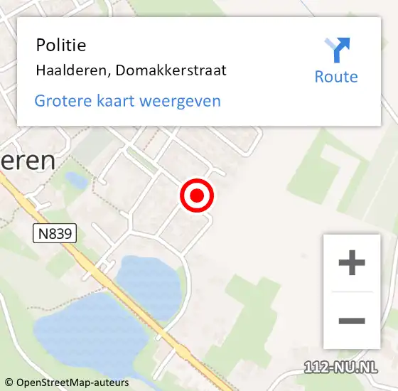 Locatie op kaart van de 112 melding: Politie Haalderen, Domakkerstraat op 20 april 2024 16:45