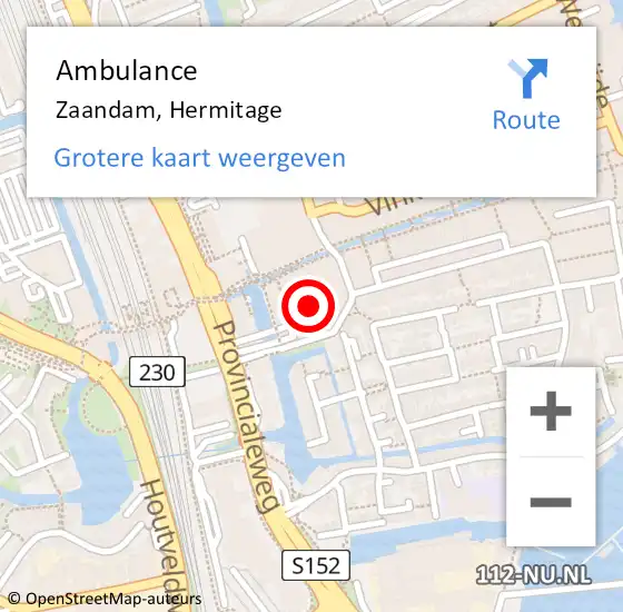 Locatie op kaart van de 112 melding: Ambulance Zaandam, Hermitage op 20 april 2024 16:55