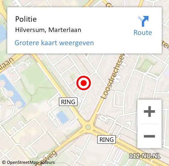 Locatie op kaart van de 112 melding: Politie Hilversum, Marterlaan op 20 april 2024 17:21