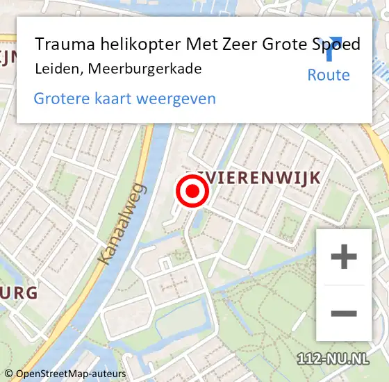 Locatie op kaart van de 112 melding: Trauma helikopter Met Zeer Grote Spoed Naar Leiden, Meerburgerkade op 20 april 2024 17:33