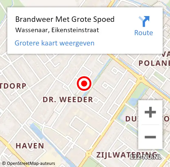 Locatie op kaart van de 112 melding: Brandweer Met Grote Spoed Naar Wassenaar, Eikensteinstraat op 20 april 2024 17:59