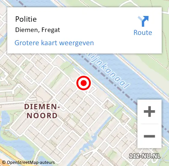 Locatie op kaart van de 112 melding: Politie Diemen, Fregat op 20 april 2024 18:01
