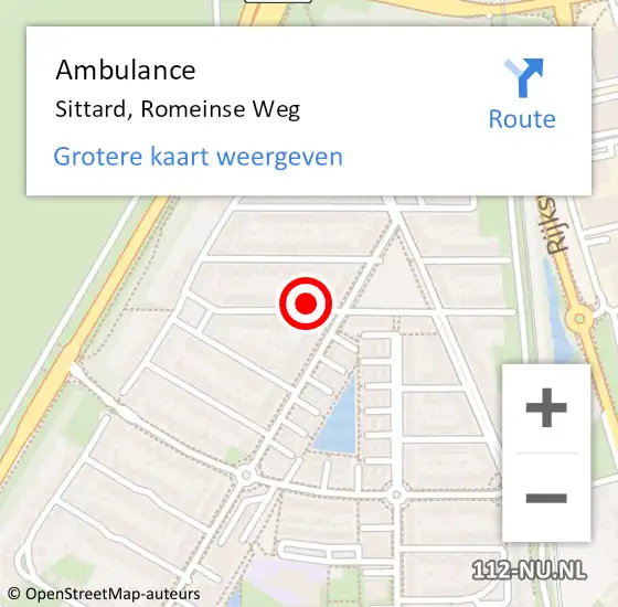 Locatie op kaart van de 112 melding: Ambulance Sittard, Romeinse Weg op 20 april 2024 18:45