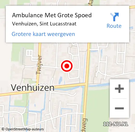 Locatie op kaart van de 112 melding: Ambulance Met Grote Spoed Naar Venhuizen, Sint Lucasstraat op 20 april 2024 19:10