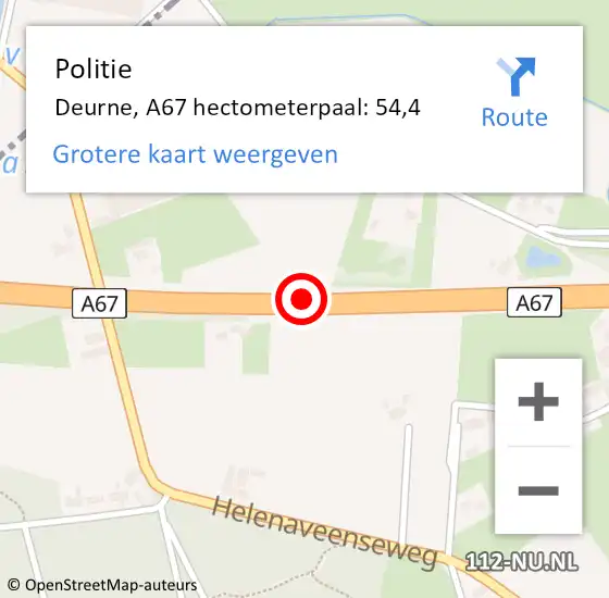 Locatie op kaart van de 112 melding: Politie Deurne, A67 hectometerpaal: 54,4 op 20 april 2024 19:15