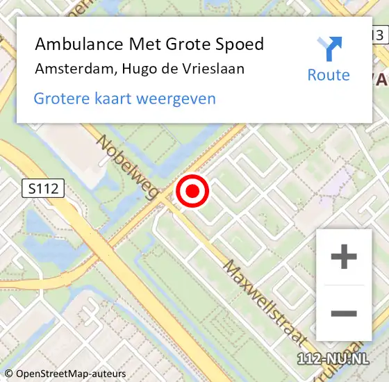 Locatie op kaart van de 112 melding: Ambulance Met Grote Spoed Naar Amsterdam, Hugo de Vrieslaan op 20 april 2024 19:34