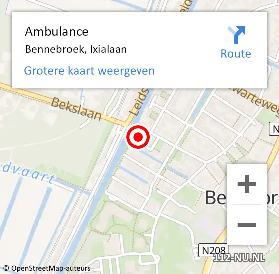 Locatie op kaart van de 112 melding: Ambulance Bennebroek, Ixialaan op 20 april 2024 19:47