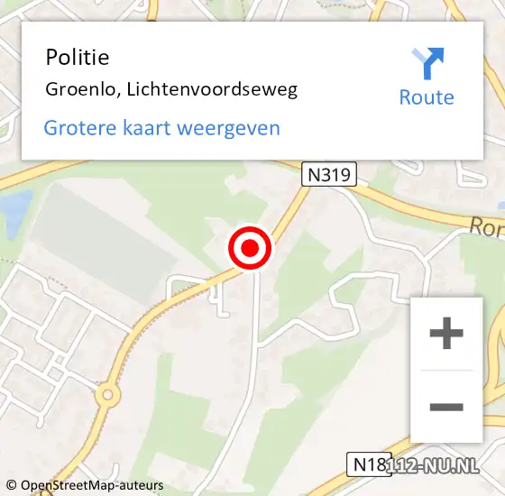 Locatie op kaart van de 112 melding: Politie Groenlo, Lichtenvoordseweg op 20 april 2024 20:28