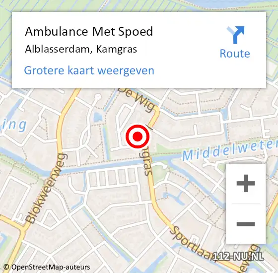 Locatie op kaart van de 112 melding: Ambulance Met Spoed Naar Alblasserdam, Kamgras op 20 april 2024 21:05