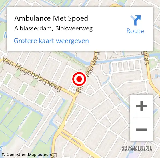 Locatie op kaart van de 112 melding: Ambulance Met Spoed Naar Alblasserdam, Blokweerweg op 20 april 2024 21:25