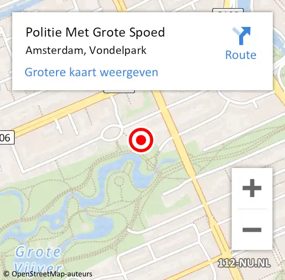 Locatie op kaart van de 112 melding: Politie Met Grote Spoed Naar Amsterdam, Vondelpark op 20 april 2024 21:38