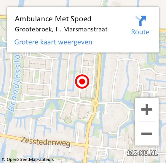 Locatie op kaart van de 112 melding: Ambulance Met Spoed Naar Grootebroek, H. Marsmanstraat op 20 april 2024 21:41