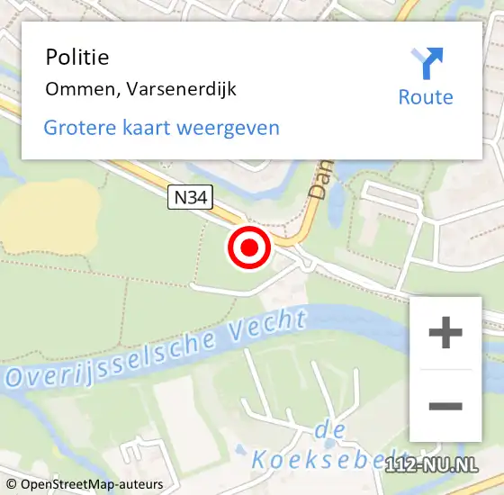 Locatie op kaart van de 112 melding: Politie Ommen, Varsenerdijk op 20 april 2024 21:52