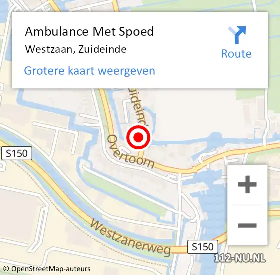 Locatie op kaart van de 112 melding: Ambulance Met Spoed Naar Westzaan, Zuideinde op 20 april 2024 22:09