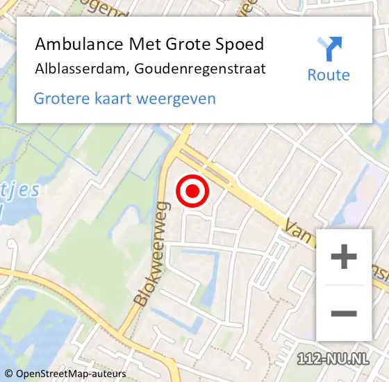Locatie op kaart van de 112 melding: Ambulance Met Grote Spoed Naar Alblasserdam, Goudenregenstraat op 20 april 2024 22:26