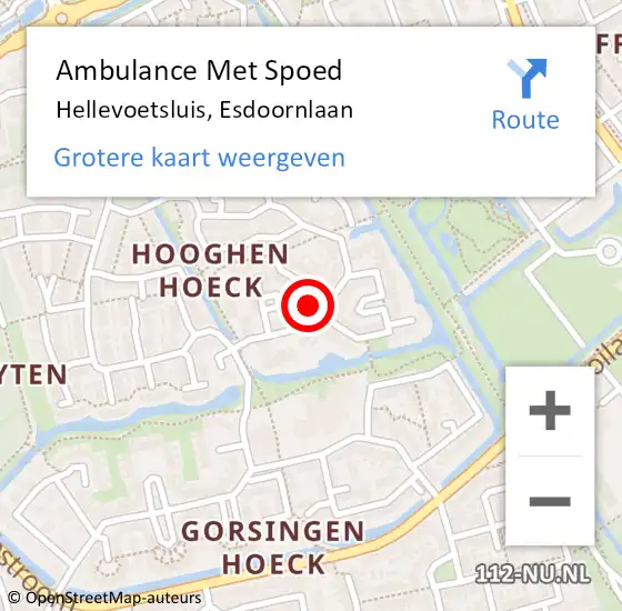 Locatie op kaart van de 112 melding: Ambulance Met Spoed Naar Hellevoetsluis, Esdoornlaan op 20 april 2024 22:43