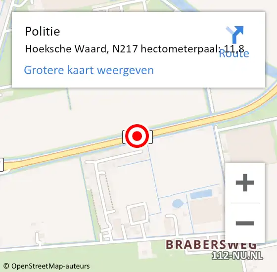 Locatie op kaart van de 112 melding: Politie Hoeksche Waard, N217 hectometerpaal: 11,8 op 20 april 2024 23:02