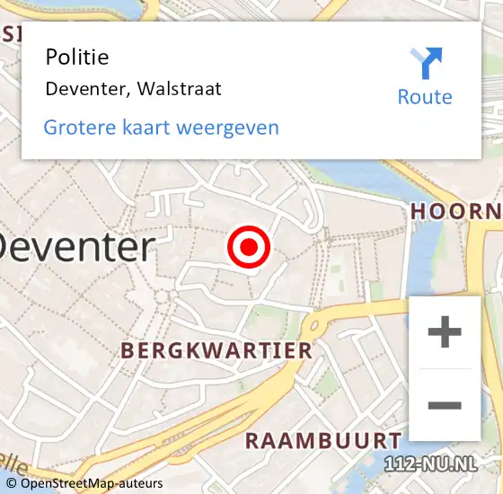 Locatie op kaart van de 112 melding: Politie Deventer, Walstraat op 21 april 2024 00:10