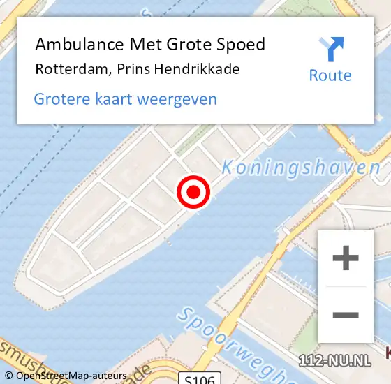 Locatie op kaart van de 112 melding: Ambulance Met Grote Spoed Naar Rotterdam, Prins Hendrikkade op 21 april 2024 00:37