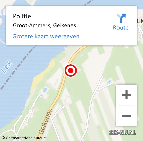 Locatie op kaart van de 112 melding: Politie Groot-Ammers, Gelkenes op 21 april 2024 01:12