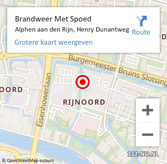 Locatie op kaart van de 112 melding: Brandweer Met Spoed Naar Alphen aan den Rijn, Henry Dunantweg op 21 april 2024 01:32