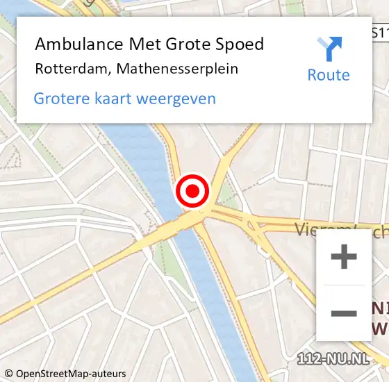 Locatie op kaart van de 112 melding: Ambulance Met Grote Spoed Naar Rotterdam, Mathenesserplein op 21 april 2024 02:28