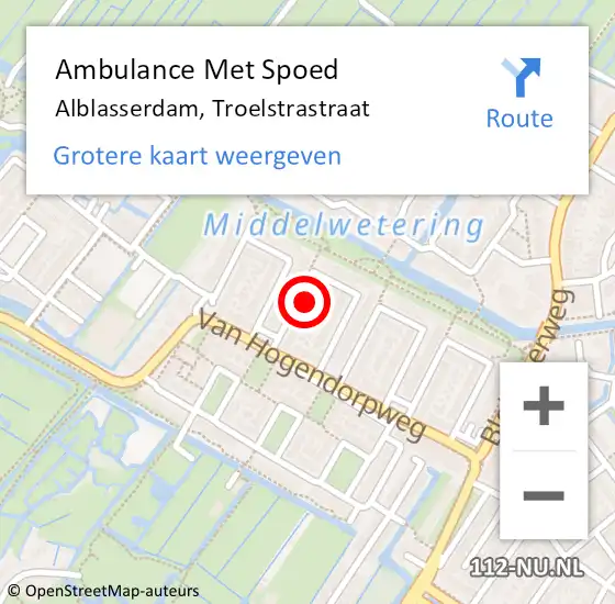 Locatie op kaart van de 112 melding: Ambulance Met Spoed Naar Alblasserdam, Troelstrastraat op 21 april 2024 02:36