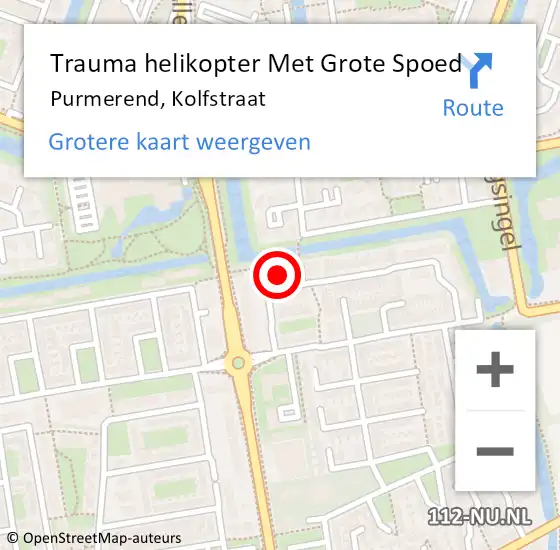 Locatie op kaart van de 112 melding: Trauma helikopter Met Grote Spoed Naar Purmerend, Kolfstraat op 21 april 2024 03:05