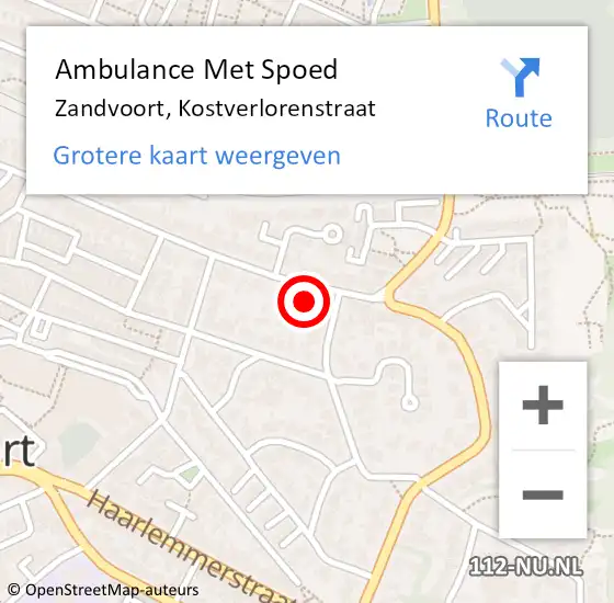 Locatie op kaart van de 112 melding: Ambulance Met Spoed Naar Zandvoort, Kostverlorenstraat op 21 april 2024 05:11