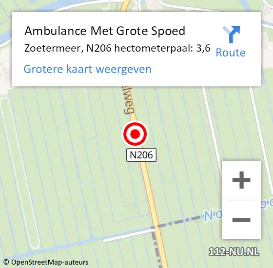 Locatie op kaart van de 112 melding: Ambulance Met Grote Spoed Naar Zoetermeer, N206 hectometerpaal: 3,6 op 21 april 2024 06:52