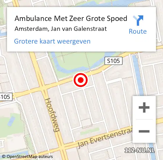 Locatie op kaart van de 112 melding: Ambulance Met Zeer Grote Spoed Naar Amsterdam, Jan van Galenstraat op 21 april 2024 07:41