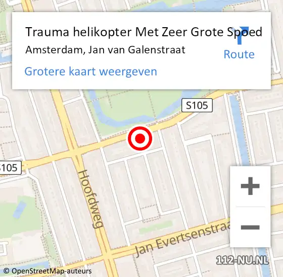 Locatie op kaart van de 112 melding: Trauma helikopter Met Zeer Grote Spoed Naar Amsterdam, Jan van Galenstraat op 21 april 2024 07:42