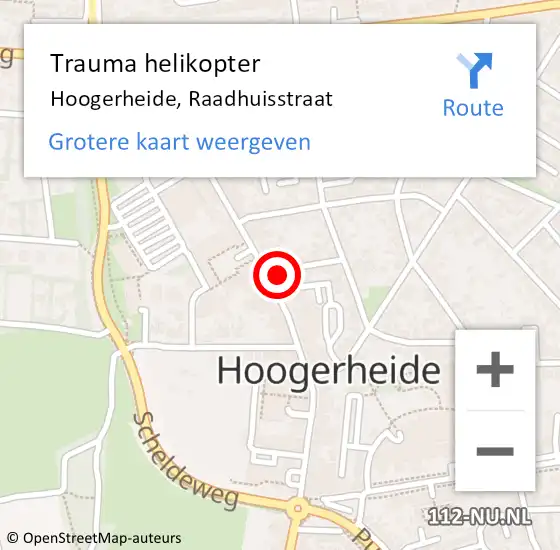 Locatie op kaart van de 112 melding: Trauma helikopter Hoogerheide, Raadhuisstraat op 21 april 2024 08:11