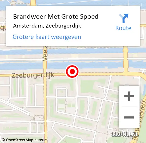 Locatie op kaart van de 112 melding: Brandweer Met Grote Spoed Naar Amsterdam, Zeeburgerdijk op 21 april 2024 08:38