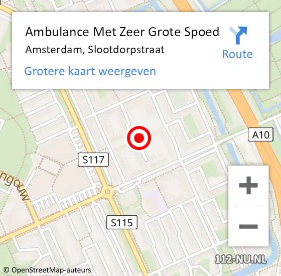 Locatie op kaart van de 112 melding: Ambulance Met Zeer Grote Spoed Naar Amsterdam, Slootdorpstraat op 21 april 2024 08:41