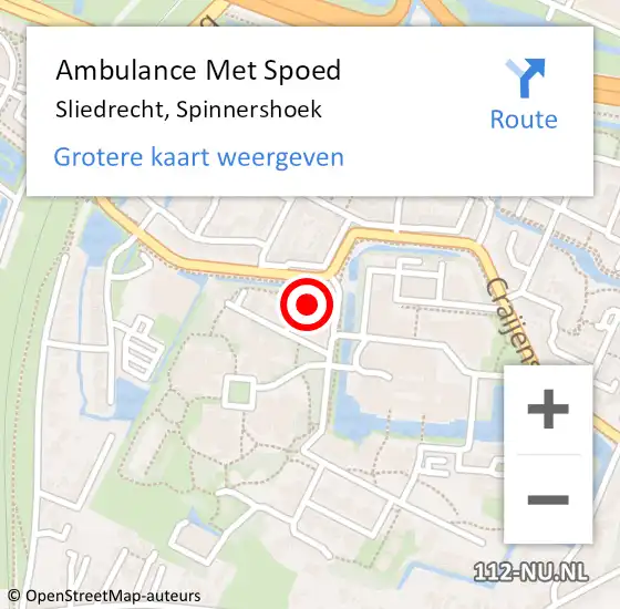 Locatie op kaart van de 112 melding: Ambulance Met Spoed Naar Sliedrecht, Spinnershoek op 21 april 2024 09:22
