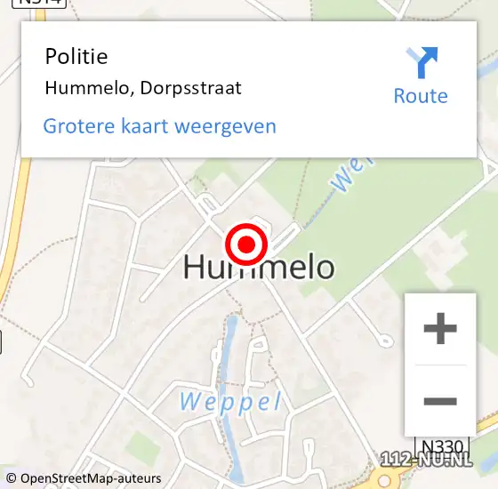 Locatie op kaart van de 112 melding: Politie Hummelo, Dorpsstraat op 21 april 2024 10:03