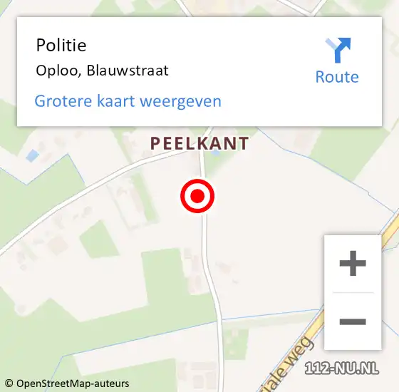 Locatie op kaart van de 112 melding: Politie Oploo, Blauwstraat op 21 april 2024 10:10