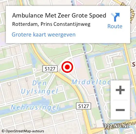 Locatie op kaart van de 112 melding: Ambulance Met Zeer Grote Spoed Naar Rotterdam, Prins Constantijnweg op 21 april 2024 10:40