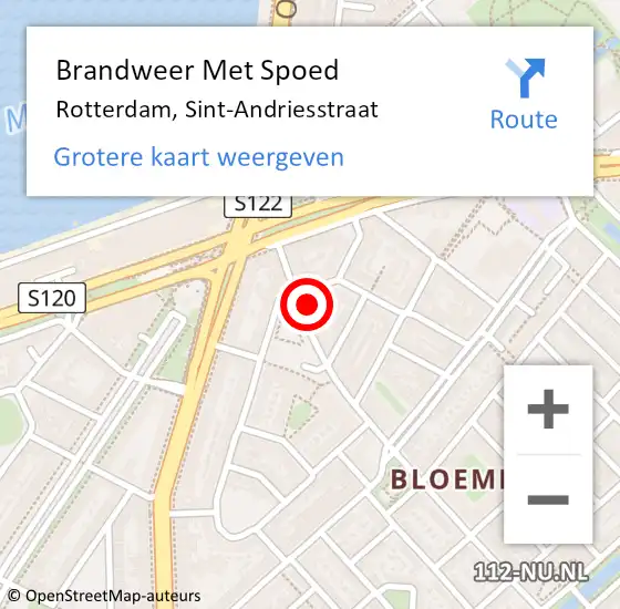 Locatie op kaart van de 112 melding: Brandweer Met Spoed Naar Rotterdam, Sint-Andriesstraat op 21 april 2024 11:04
