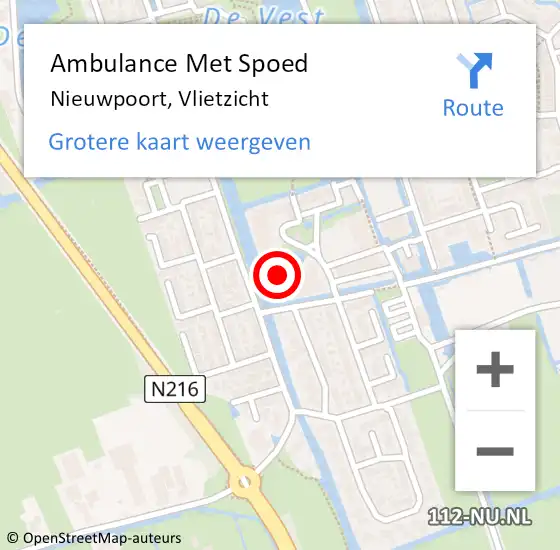 Locatie op kaart van de 112 melding: Ambulance Met Spoed Naar Nieuwpoort, Vlietzicht op 21 april 2024 12:54