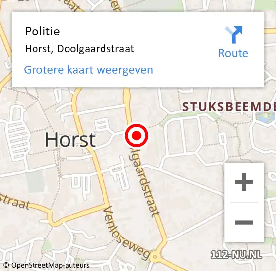 Locatie op kaart van de 112 melding: Politie Horst, Doolgaardstraat op 21 april 2024 13:25