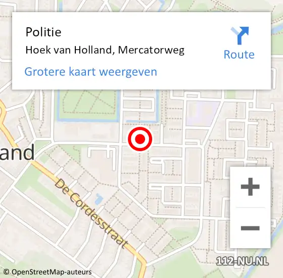Locatie op kaart van de 112 melding: Politie Hoek van Holland, Mercatorweg op 21 april 2024 13:32