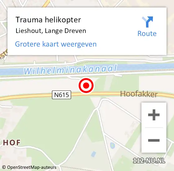 Locatie op kaart van de 112 melding: Trauma helikopter Lieshout, Lange Dreven op 21 april 2024 13:38