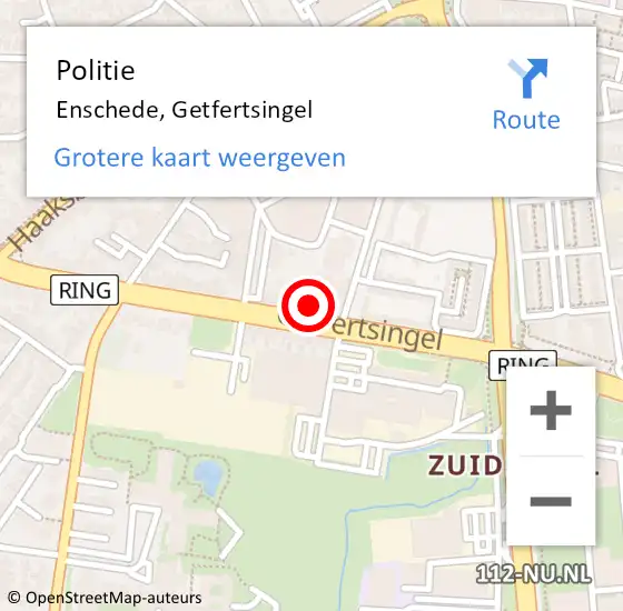 Locatie op kaart van de 112 melding: Politie Enschede, Getfertsingel op 21 april 2024 13:39