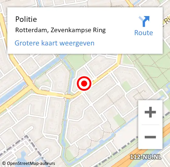 Locatie op kaart van de 112 melding: Politie Rotterdam, Zevenkampse Ring op 21 april 2024 13:46