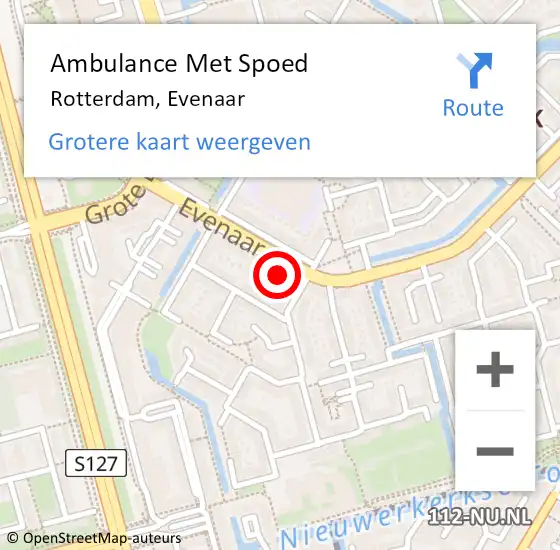 Locatie op kaart van de 112 melding: Ambulance Met Spoed Naar Rotterdam, Evenaar op 21 april 2024 13:46