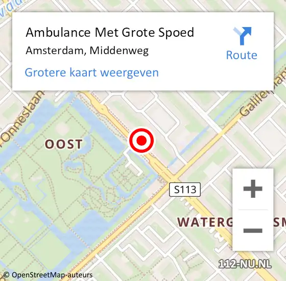 Locatie op kaart van de 112 melding: Ambulance Met Grote Spoed Naar Amsterdam, Middenweg op 21 april 2024 14:08