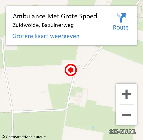 Locatie op kaart van de 112 melding: Ambulance Met Grote Spoed Naar Zuidwolde, Bazuinerweg op 21 april 2024 14:19