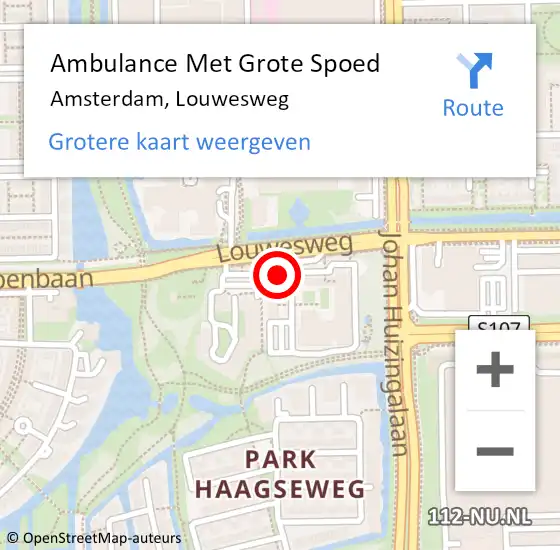 Locatie op kaart van de 112 melding: Ambulance Met Grote Spoed Naar Amsterdam, Louwesweg op 21 april 2024 14:35